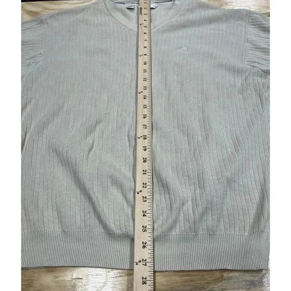 Cutter & Buck Mens XL Ribbed Knit Sweater Beige V Neck Pullover Golf
